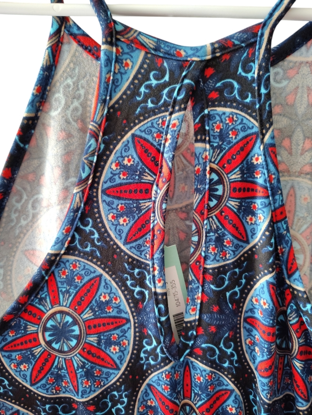 French Grey Sleeveless Navy & Red Medallion Knit Maxi Dress - Picture 5 of 6